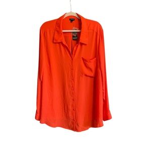 Torrid Dark Coral/Orange Button-Up Blouse-Front Pocket-Drapes in Back-Size 4X